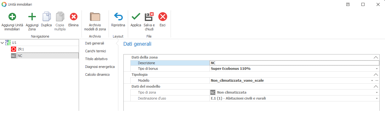 Dati Zona Non Climatizzata