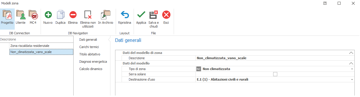 Modello Zona Non Climatizzata