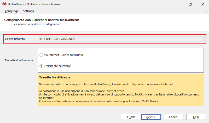 Schermata File Licenza