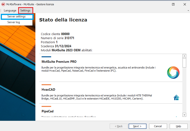 Impostazioni Gestore