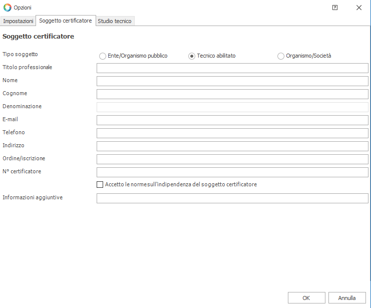 Sezione Soggetto Certificatore
