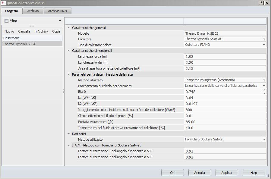 Archivio Collettori Solari - Metodo F-chart