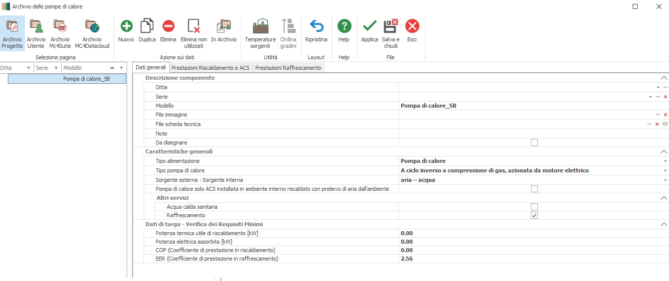 Specifiche dati generali