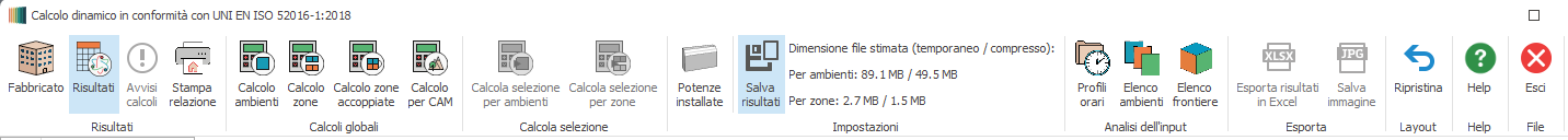 Barra dei comandi calcolo dinamico