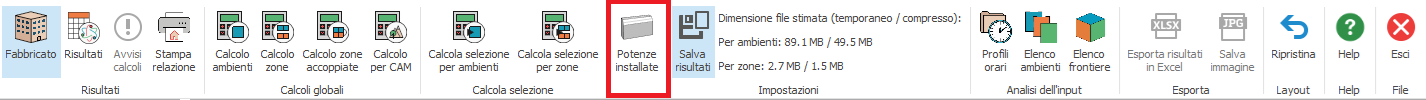 Menu Potenze installate