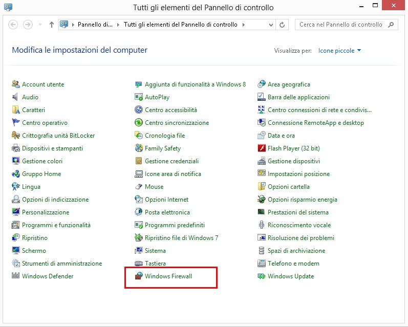 Pannello di Controllo - Firewall